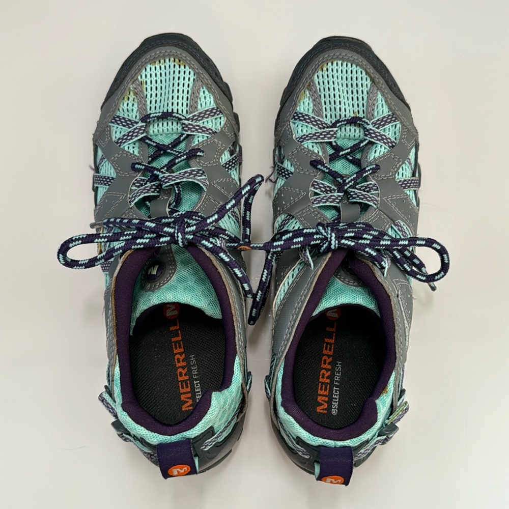Merrell Vibram Hiking Shoes, Women’s size 7.5, Gray, Green & Purple